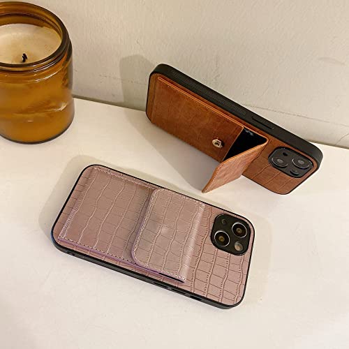 Étui en cuir crocodile pour iPhone 12 marron avec porte-carte élégant