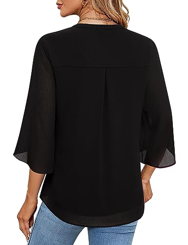 Timeson Women's 3/4 Sleeve Chiffon Blouse Shirt V Neck Dressy Tunic Tops4