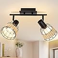 Depuley Vintage LED 2 Light Track Lighting Kit, Farmhouse Flush Mount Wall or Ceiling Spot Light Fixture, Flexibly Adjustable Directional Accent Lamp for Kitchen Hallway Bedroom, E12 Bulb Not Included