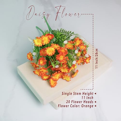 Image of Art Street Artificial Orange Flowers Bunch |Daisy Flowers for Home | Living Room, Decor |Christmas Day, New Year, 7 Head 20 Flowers| Pack of 2|Size 11 INCH, (Without Vase)