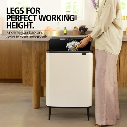 Image of Brabantia Bo Touch Bin Hi 2 x 30L /6.6 Gallon (Soft Beige), Dual-Container Trash Can for Kitchen, Soft-Touch Garbage Can with 2 Inner Buckets and Raised Base