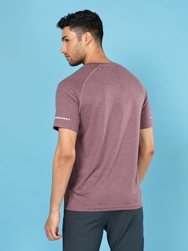 Image of TECHNOSPORT Men's Melange Slim Fit Round Neck T-Shirt Double Cool Raglan Sleeve Slip On Polyester for Gym Running Workout UPF50+ Anti Odour
