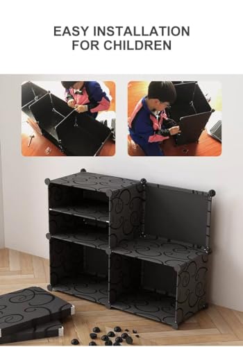 Image of Plastic Shoe Rack for Home with Door, 2 Door 6 Shelf | DIY Shoe Stand Organizer Cabinet for 12 Pairs Storage | Portable Slipper & Chappal Stand (Black)