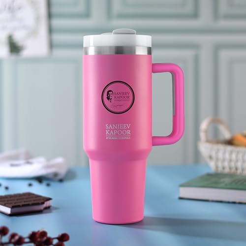 Image of Sanjeev Kapoor by Classic Essentials Stanley Stainless Steel 1200ML Tumbler with Lid and Straw, Hot and Cold Double Insulated Sipper Mug, 100% Leak Proof Coffee Tumbler Cupholder for Office (Pink)