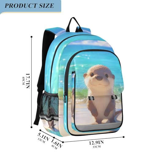 Cute Otter Blue Sea Backpack for Boys Girls Kids School Bag Lightweight Laptop Backpack Elementary Capacity Bookbags for Travel Daypack with Reflective Stripes2