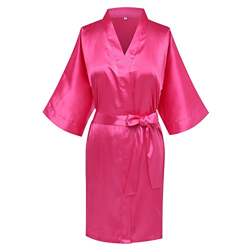 Goodmansam Women's Simplicity Stlye Bridesmaid Wedding Party Kimono Robes, Short,Hot Pink4,Small