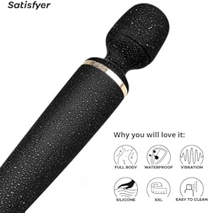 Satisfyer 'Wand-er Woman' Varita masajeadora con 50 modos de vibración 34 cm | Fuerte y Silenciosa | Masaje corporal para mujeres y hombres | Pequeño dispositivo de masaje completo | Negro