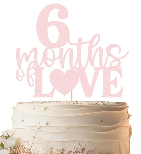 EONNCNT 6 Months of Love Cake Topper - Light Pink Glitter Half Birthday Cake Decorating Supplies for Baby Shower, Gender Reveal or 1/2 Birthday Party Photo Booth Props