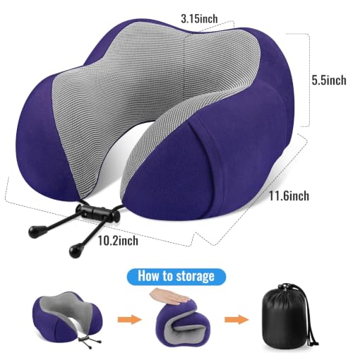 Image of CloudBliss Travel Pillows for Airplane, 2 Pack Memory Foam Neck Pillows for Travel, Compact Neck Pillow for Long Flight, Car & Office, Plane Accessories with Eye Mask, Earplugs, Carry Bag, Black &Navy