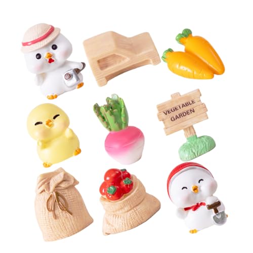 Bricolage mousse jardinage figurines de poulet miniatures et petits légumes rustiques, lot de 9 - 7