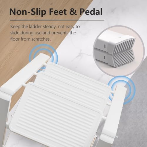 Image of SOLADDER 3 Step Ladder, Folding Step Stool, Lightweight Stepladder, White