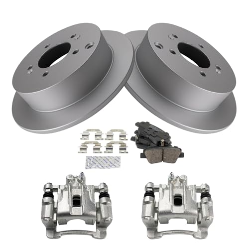 Image of TRQ Rear Brake Pad and Rotor Set Ceramic Coated Rotors Calipers