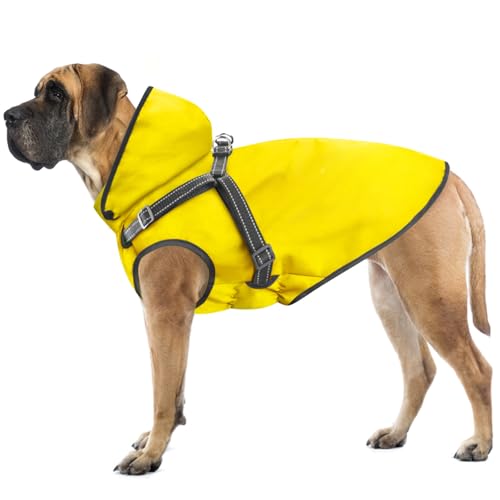 Mosucoirl Dog Raincoat Waterproof Dog Hoodie Reflective Dog Raincoat Hooded Adjustable Rain Jacket for Small Medium Large Dogs Puppies Doggie (Yellow