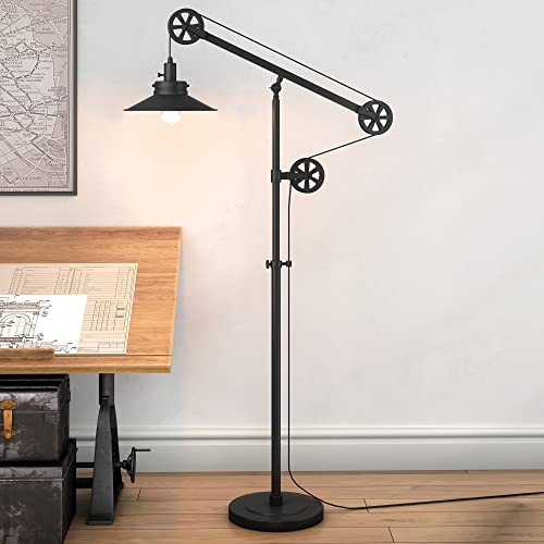Henn&Hart Wide Brim/Pulley System Floor Lamp With Metal Shade In Blackened Bronze/Blackened Bronze, Floor Lamp For Home Office, Bedroom, Living Room #TOP4