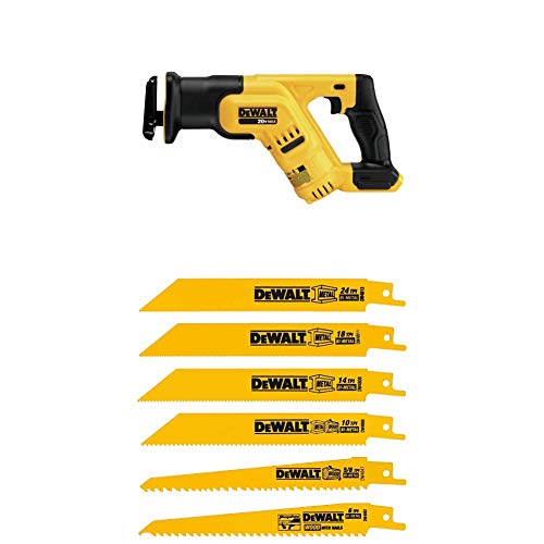 DEWALT DCS387B 20-volt MAX Compact Reciprocating Saw with Tool w/ DW4856 Metal/Woodcutting Reciprocating Saw Blade Set, 6-Piece