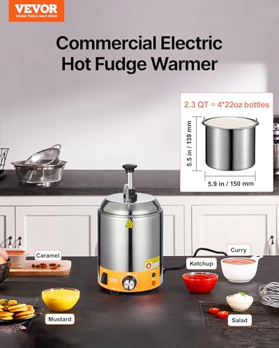 Image of VEVOR Electric Cheese Dispenser with Pump, 2.4L Commercial Hot Fudge Warmer, Stainless Steel Pump Dispenser, 86-230℉ Temp Adjustable Nacho Cheese Sauce Warmer, for Hot Fudge Cheese Caramel