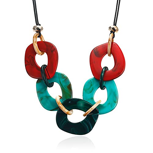 Caiyao Punk Acrylic Geometric Choker Necklace Colorful Adjustable Resin Acetate Sweater Chunky Necklaces Vintage Large Choker Collar Delicate Statement For Women Fashion Jewelry-Color A cover