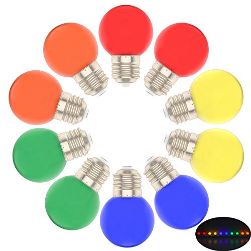 10x E27/E26 Colored Bulbs LED G45 Lighting Bulbs,LED Coloured GolfBall Bulb,Mixed Colours Red Green Blue Orange Yellow for Decorative,Wedding,Halloween,Christmas,Party