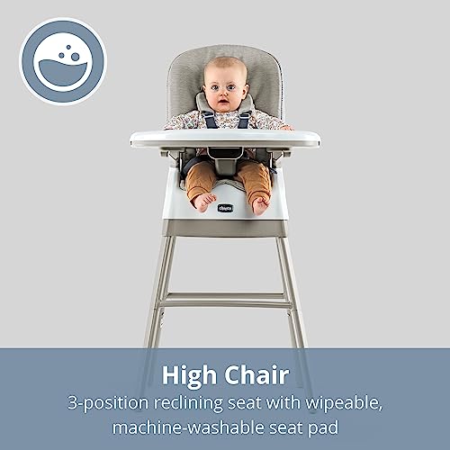 Chicco Stack Hi-Lo 6-in-1 Multi-Use Convertible High Chair, Reclines for Babies and Toddlers, Easy-Clean Baby High Chair Booster Toddler Seat Combo | Tide/Blue/Green