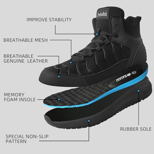 Non Slip Work Boots for Men Shoes Slip on Waterproof Slip Resistant Boots Kitchen Chef Restaurant Walking Sneakers Comfortable Food Service Working Footwear Leather2