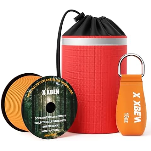 XBEN Arborist Throw Line Kit with 15oz Throw Weight, 150ft 3/19" Slick Rope & Reflective Storage Bag, Polyester Coated for Tree Trimming, Camping, Forestry Gear (4"x6" Orange Bag) Cover