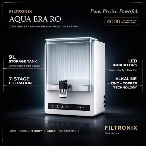 Image of Aqua Era RO Water Purifier for Home| High Capacity 9Liter Tank| 7 Stage Advanced Filtration| RO+PP+Sed+Carbon+Alk+Zinc+Copper| 4000 TDS | Best RO for Home, Office & Family (PEARL WHITE)