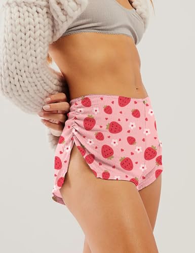 Image of FaroDor Cute Micro Pajamas Shorts for Women Low Rise Side Slit Ruched Lounge Shorts Pj Bottoms