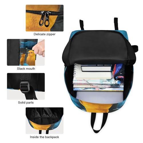 Backpack Lunch Box Set Large Capacity Travel Backpacks and Insulated Lunch Bag for Commute Hiking Picnic Yellow Blue Bird Print3