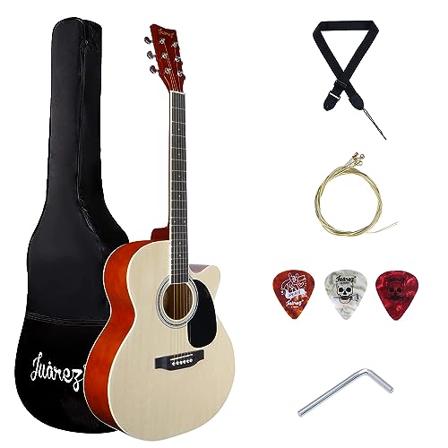 Image of Juarez JRZ40C /NAT 40-Inch Cutaway Acoustic Guitar with Dual Action Truss Rod, Gigbag, Picks, String Set, Strap - Natural