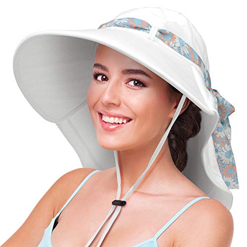 Solaris UPF 50+ Women's Wide Brim Sun Hat – Lightweight Foldable with Detachable Scarf & Neck Cover, UV Protection for Hiking, Beach, Gardening
