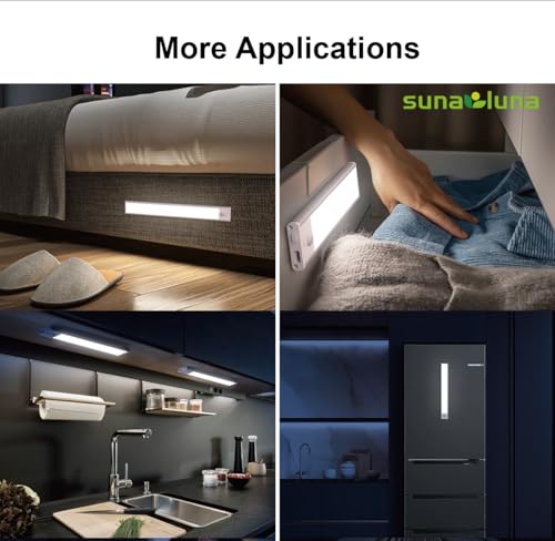 Image of KRESHU Rechargeable LED Motion Sensor Bar, USB Charging Under Cabinet, Wireless Magnetic Closet with 3 Color Modes, Dimmable Stick-On Wardrobe for Kitchen, Bedroom, Stairs Cabinets