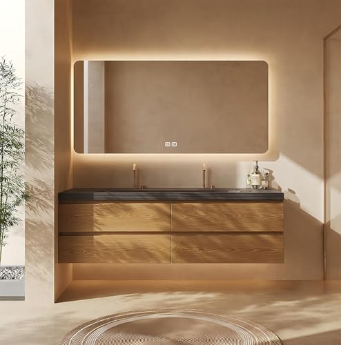 LUTHXAY Wall Mounted Vanities Set, Modern Bathroom Vanity with LED