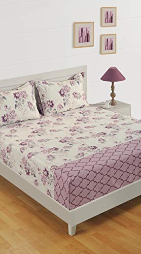 Image of Swayam Mercerized Pure Cotton Single Bedsheet with 1 Pillow Cover | Size 60 x 90 inch | 250 TC | Floral Design | Soft Breathable Bed Sheet | Comfortable & Durable for Bedroom - Pink