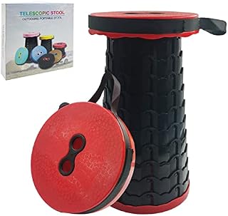 YYECO Upgraded Portable Folding Stool Telescopic Collapsible Lightweight Compact Seat for Adults, Retractable Plastic Foldable Camping Travel Hiking Fishing, Red, Fold size is 6*24cm