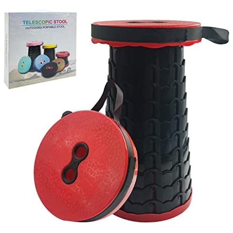 YiYi Nature Daily Retractable Folding Camping Stool, Ultralight Camping Chair For Adult, Telescopic Seat For Camping, Fishing, Hiking, Black and Red,YY95R50 Cover