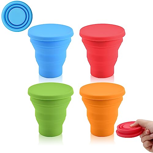 BORISCA 4 Pezzi Bicchiere Pieghevole Silicone, 200ML Bicchiere Pieghevole da Viaggio Tazza in Silicone per Viaggio Campeggio Escursionismo e Lavoro