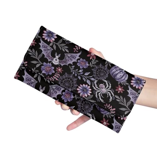 Image of AFPANQZ Bat Floral Womens Wallets Leather Trifold Multi Card Holder Slots Wallet Ladies' Leather Card Pouch Bag for Keys Lipstick Cit Cards Holder