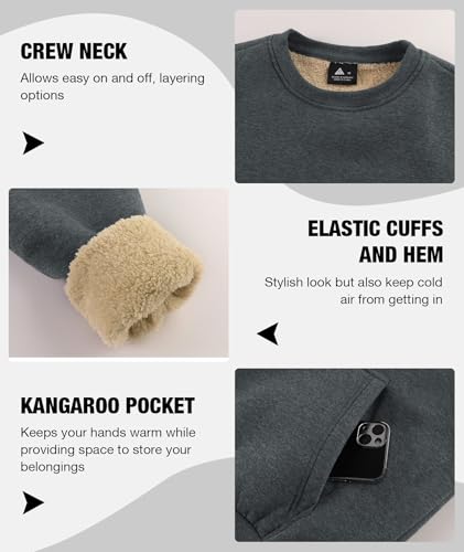 ZITY Mens Thermal Shirts Long Sleeve Crewneck Sweatshirt Thermal Warm Plain Sweatshirts Thick Heavyweight Sweatshirts Dark Grey - image 5