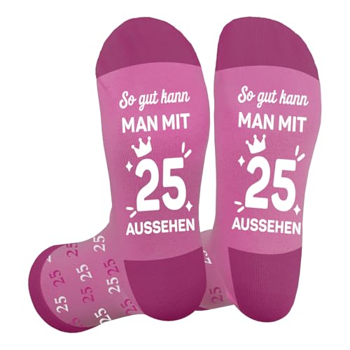 Gishnia 25 Geburtstag Geschenk Geburtstagsgeschenke für 25 Frauen Lustig Socken Geschenk für Frau Geburtstag 25 Jahre Geschenke für Tochter Freundin Schwester Tante Geschenk Zum 25 Geburtstag Frau