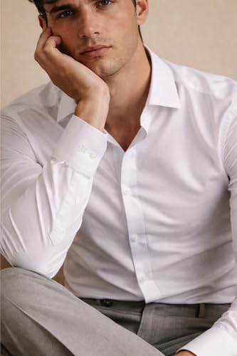 Image of Louis Philippe Men's Slim Fit Bamboo Blend Sustainable Stretch Young Formal Shirt