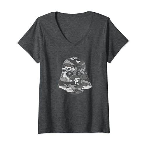 Mujer Star Wars Darth Vader Grey Camo Helmet Fill C1 Camiseta Cuello V