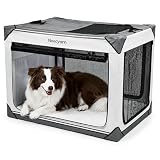 Noocyarn Collapsible Soft Dog Crate 36 Inch, Portable Travel Pet Crate for Large Dogs with 4-Door Mesh, Large Dog Kennel Indoor & Outdoor, Light Grey