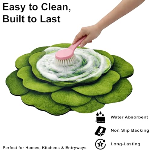 Image of Luxe Home 3D Bath Mat Rose Shaped Super Soft, Anti Slip Skid, Washable, Quick Dry Floor Mat for Bathroom, Bedroom, Living Room (Green, 67x71 cm)