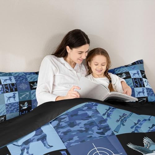 Image of Feelyou Hunting Camo Theme Comforter Set Queen Size for Boys Teens Kids,Camouflage Deer Duck Hunt Bedding Sets Mallard Duck Hunter Quilt Men Blue Room Decor