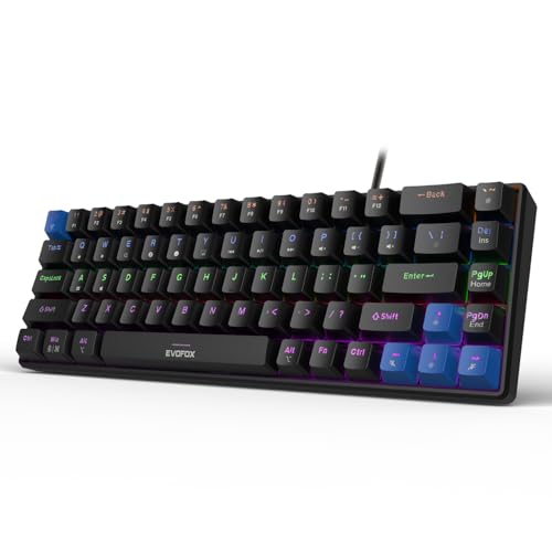 EvoFox Katana S Mini Wired Mechanical Keyboard | Hot-Swappable Silent Red Switches | 68-Key Compact Layout | Vivid Rainbow Backlighting | 1000Hz Polling Rate, All Keys Anti-Ghosting (Black) view 1