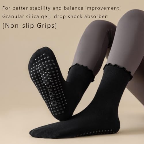 4 Pairs Ruffle Yoga Socks for Women,Cute Frilly Non-Slip Grips Socks for Pilates,Fitness,Hospital,Pregnant3