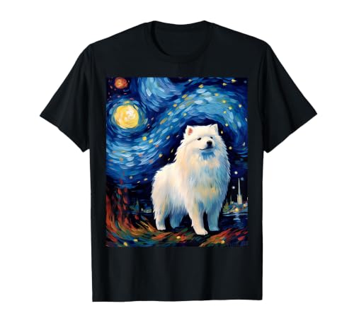 Surreal Starry Night Samoyed Dog T-Shirt, Men, Black, 3X-Large
