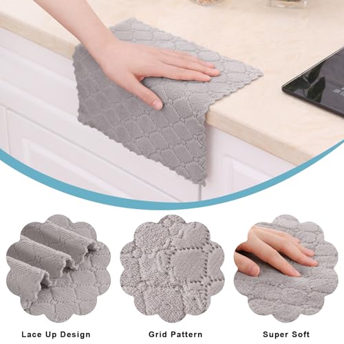 Homaxy 12 Pack Kitchen Dish Cloths (10 x 10 Inches, Grey), Super Soft and Absorbent Coral Velvet Dish Towels, Nonstick Oil Fast Drying Microfiber Cleaning Cloth, Lint Free Household Dishcloths - Image 3