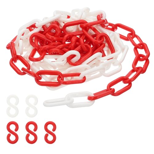 PATIKIL Plastic Chain Links, 10 Feet Safety Chains, Red/White Plastic Chains for Barriers, Crowd Control, Queue Lines, Parking, Fences, Gate, Concerts, and Decoration