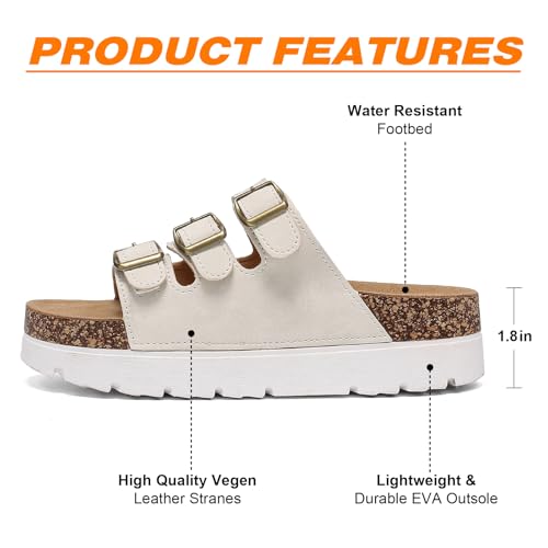 Image of YorFotMae Women's Platform Sandals - Chunky Cork Sandals with 3 Adjustable Straps, Comfortable Platform Sandals for Women, Perfect for Casual and Outdoor Wear